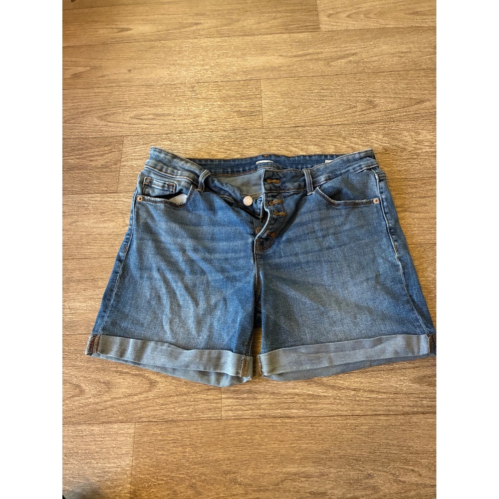 Old Navy Womens Denim Shorts Medium Wash Button Fly Cuffed High Waisted Blue